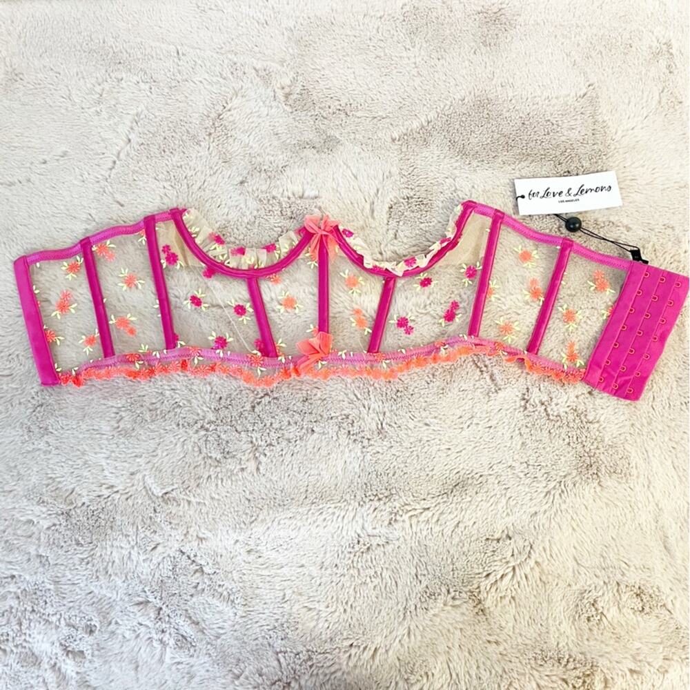NWT FOR LOVE AND LEMONS Bustier Corset Bra Size XS Pink Floral - Picture 2 of 5